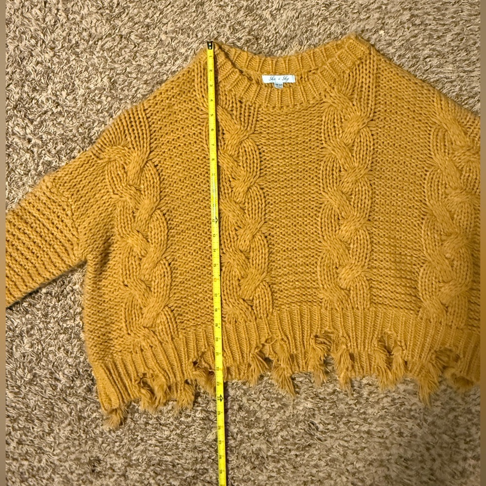 She + Sky Mustard Cable Knit Cropped Sweater - Picture 9 of 12